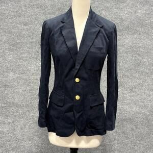 Polo Ralph Lauren Blazer Womens 4 Blue Two Button Gold Button Jacket Tailored